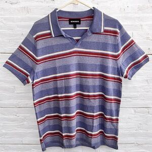 Bonobos Cotton Linen SS Sweater Polo Men's Large Blue Red White Striped Preppy